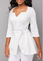 Raw White Split Square Neck Blouse