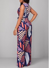 Striped Belted Multi Color V Neck Jumpsuit