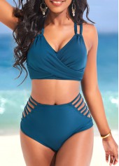 Double Straps Criss Cross Turquoise Bikini Set