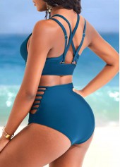 Double Straps Criss Cross Turquoise Bikini Set
