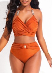 High Waisted Criss Cross Brick Red Bikini Set