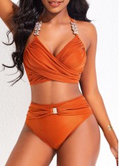 High Waisted Criss Cross Brick Red Bikini Set