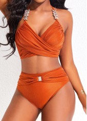 High Waisted Criss Cross Brick Red Bikini Set