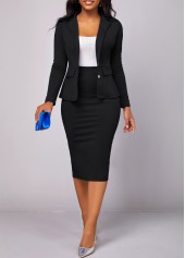 Black Lapel Long Sleeve Two Piece Suit