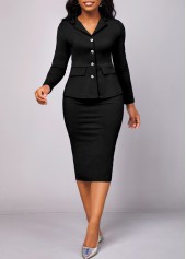 Black Lapel Long Sleeve Two Piece Suit