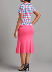 Houndstooth Print Button Hot Pink Bodycon Dress