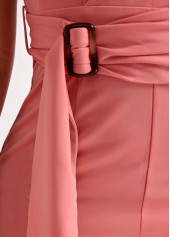 Tie Belted Dusty Pink Long V Neck Jumpsuit