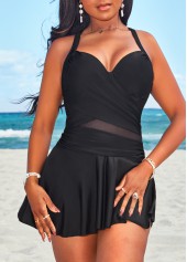 Mesh Criss Cross Black Swimdress Top-No Bottom