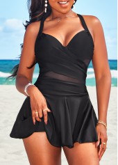 Mesh Criss Cross Black Swimdress Top-No Bottom