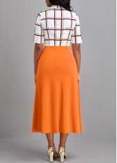 Plaid Asymmetry Orange Shirt Collar Dress
