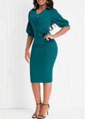 Peacock Blue Turn Down Collar Bodycon Dress