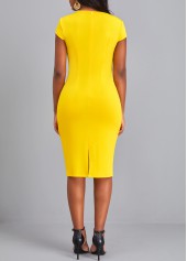 Yellow V Neck Short Sleeve Pocket Dress