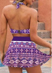 Halter Tribal Print Purple Bikini Set