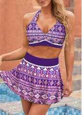 Halter Tribal Print Purple Bikini Set