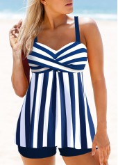 Striped Criss Cross Navy Tankini Top-No Bottom