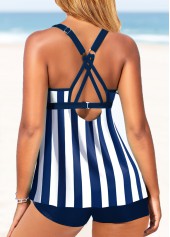 Striped Criss Cross Navy Tankini Top-No Bottom