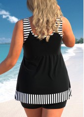 Black Plus Size Striped Mesh Tankini Top-No Bottom
