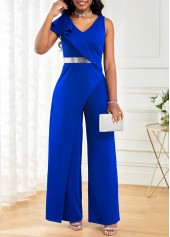 Royal Blue Long V Neck Sleeveless Sequin Jumpsuit