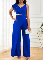 Royal Blue Long V Neck Sleeveless Sequin Jumpsuit