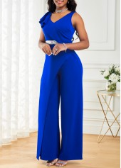 Royal Blue Long V Neck Sleeveless Sequin Jumpsuit