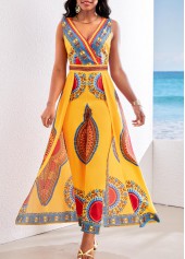 African Tribal Print Patchwork Yellow Ankle Length Jumpsuit