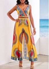 African Tribal Print Patchwork Yellow Ankle Length Jumpsuit