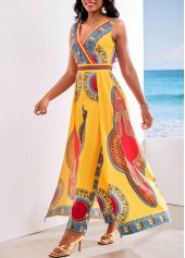 African Tribal Print Patchwork Yellow Ankle Length Jumpsuit