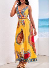 African Tribal Print Patchwork Yellow Ankle Length Jumpsuit