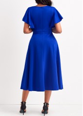 Royal Blue Smocked V Neck Short Sleeve Dress