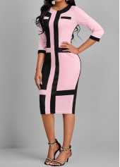 Black Patchwork Round Neck Bodycon Dress