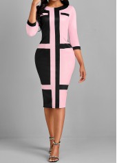 Black Patchwork Round Neck Bodycon Dress