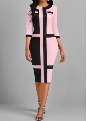 Black Patchwork Round Neck Bodycon Dress