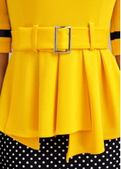 Polka Dot Patchwork Belted Yellow Bodycon Dress
