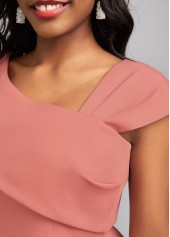 Asymmetrical Neck Short Sleeve Pink Blouse