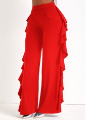 Ruffle Red Wide Leg High Waisted Pants