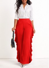 Ruffle Red Wide Leg High Waisted Pants