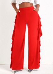 Ruffle Red Wide Leg High Waisted Pants