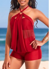 Halter Metal Ring Red Tankini Set
