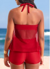 Halter Metal Ring Red Tankini Set