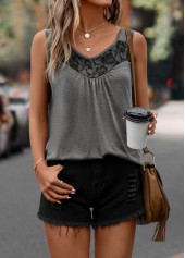 Lace Stitching Dark Grey Scoop Neck Tank Top