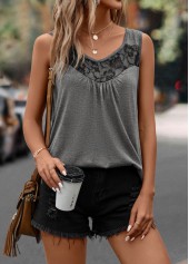 Lace Stitching Dark Grey Scoop Neck Tank Top