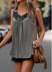 Lace Stitching Dark Grey Scoop Neck Tank Top