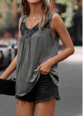 Lace Stitching Dark Grey Scoop Neck Tank Top