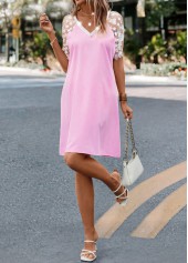 Pink H Shape V Neck Mesh Dress