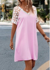 Pink H Shape V Neck Mesh Dress