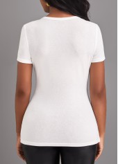 White V Neck Short Sleeve Eyelet T Shirt