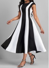 Round Neck Zipper Black Short Sleeve Dress