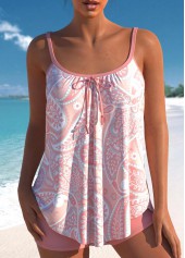 Paisley Print Bowknot Pink Tankini Set
