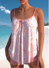 Paisley Print Bowknot Pink Tankini Set