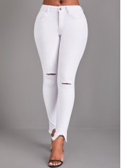 Button White High Waisted Skinny Jeans